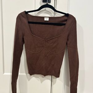abercrombie & fitch brown long sleeve square neck size small